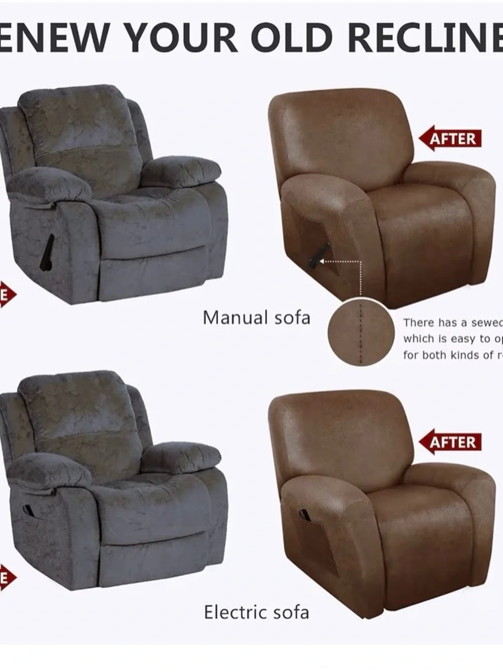 4-Piece Recliner Chair Cover in Brown